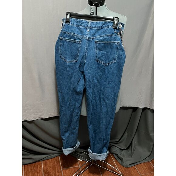 SHEIN High Waisted Chain Lace Up Jeans sz L mom jeans baggy denim - Picture 5 of 7